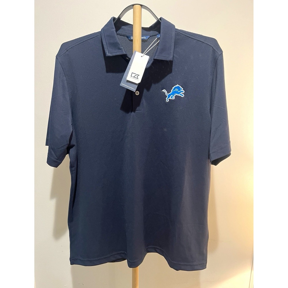 Cutter & Buck Detroit Lions Polo Mens Large Navy Blue NFL Golf Shirt NWT